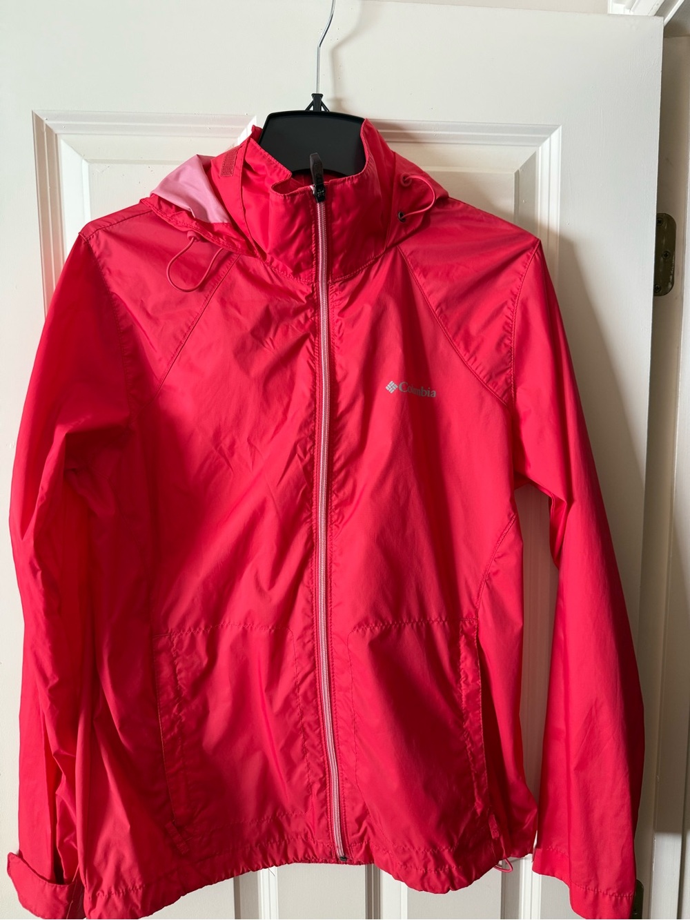 Columbia Women's Pink Red Lightweight Rain  Hooded Jacket Size Large